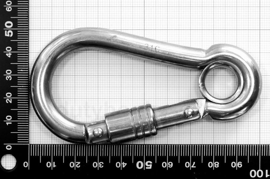A4 MARINE STAINLESS CARABINER SPRING LOADED HOOK WITH SAFETY NUT 10 x 100mm 
